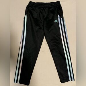 Adidas Girls Black w/Aqua/Purple Stripes Athletic Pants